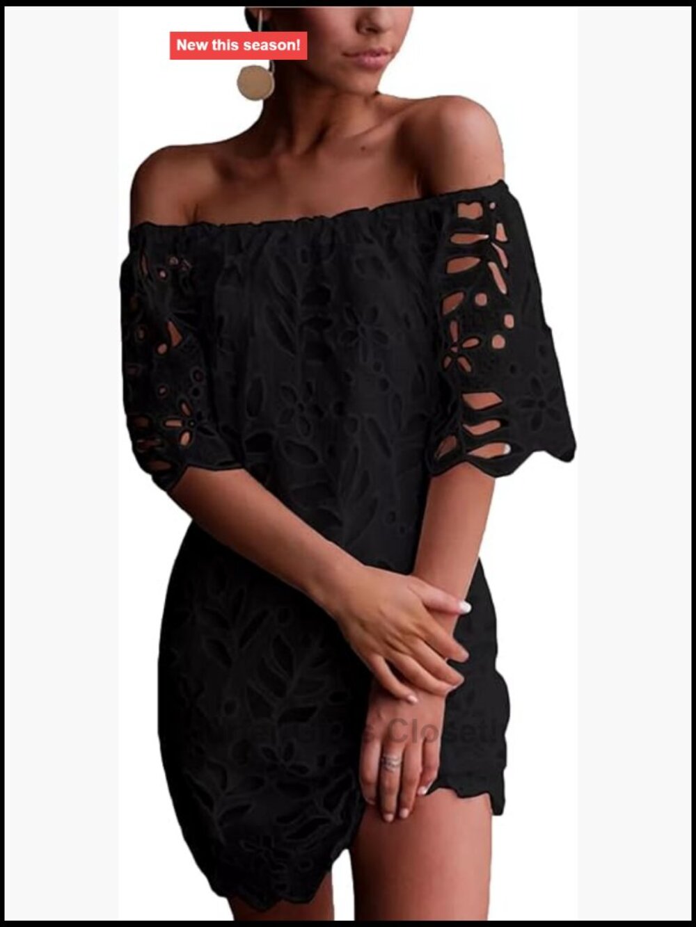 Off Shoulder Lace Mini Dress Floral Eyelet Boho Short Sleeve